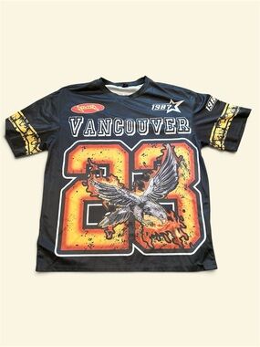 ROMWE Black Graphic 'Vancouver 23' Jersey with Orange Accents